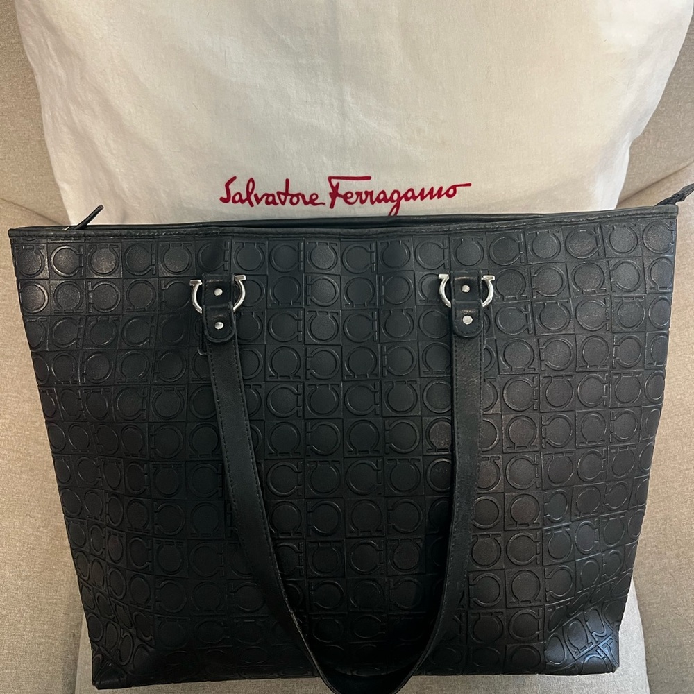 Salvatore Ferragamo Embossed Black Tote